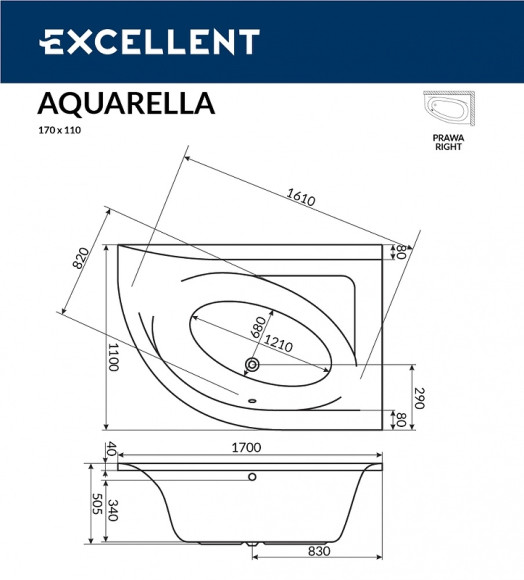 Акриловая ванна Excellent Aquarella 170x110 R WAEX.ARP17.LINE.CR с гидромассажем Акриловая ванна Excellent Aquarella 170x110 R WAEX.ARP17.LINE.CR с гидромассажем