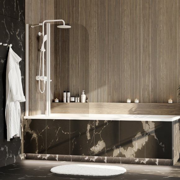 Шторка на ванну WasserKRAFT Leine 110 35P02-110W профиль Белый матовый стекло прозрачное Шторка на ванну WasserKRAFT Leine 110 35P02-110W профиль Белый матовый стекло прозрачное