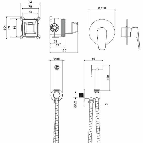 Гигиенический душ со смесителем Aquatek Бетта AQ1119MB Черный матовый
