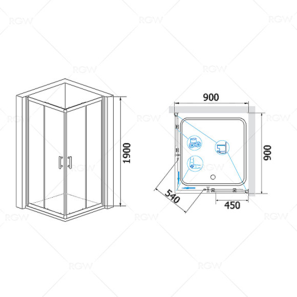 Душевой уголок RGW Passage PA-31 90х90 02083100-11 профиль Хром стекло прозрачное Душевой уголок RGW Passage PA-31 90х90 02083100-11 профиль Хром стекло прозрачное
