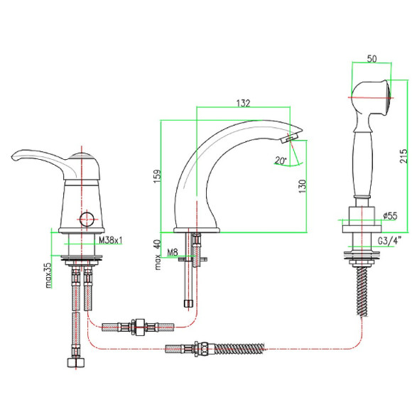 Смеситель на борт ванны Webert Aurora AU850701010 Золото Смеситель на борт ванны Webert Aurora AU850701010 Золото