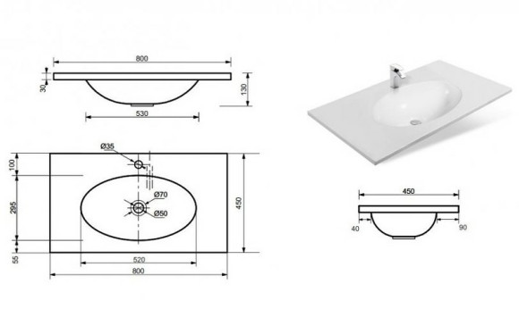 Раковина Эстет Вегас 80 ФР-00000959 Белая