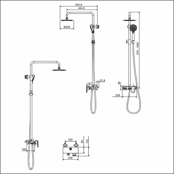 Душевая система Excellent Rain Altar AREX.SY.781BL Черный матовый