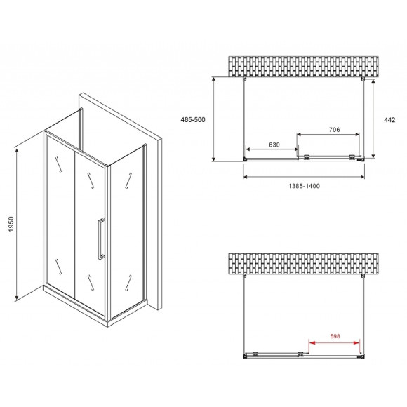 Душевой уголок Abber Schwarzer Diamant 140x50 AG30140BH-S50B-S50B профиль Черный стекло прозрачное Душевой уголок Abber Schwarzer Diamant 140x50 AG30140BH-S50B-S50B профиль Черный стекло прозрачное