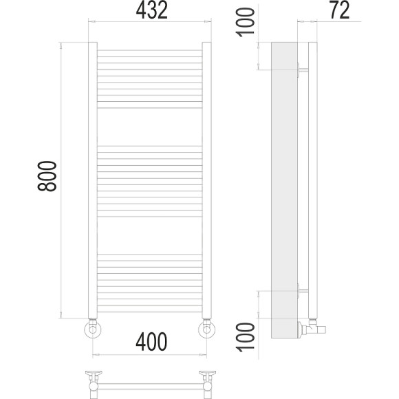 Водяной полотенцесушитель Terminus Аврора П16 400x800 4670078529305 Хром, нижнее подключение, G 1/2" ВР, с угловым соединением