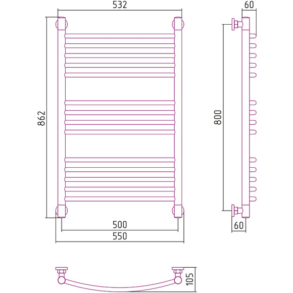 Водяной полотенцесушитель Сунержа Богема+ выгнутая 800х500 30-0221-8050 Белый матовый Водяной полотенцесушитель Сунержа Богема+ выгнутая 800х500 30-0221-8050 Белый матовый