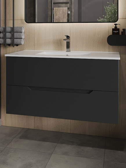 Тумба с раковиной Orange Li-100Tub+Ra подвесная Черная матовая Тумба с раковиной Orange Li-100Tub+Ra подвесная Черная матовая