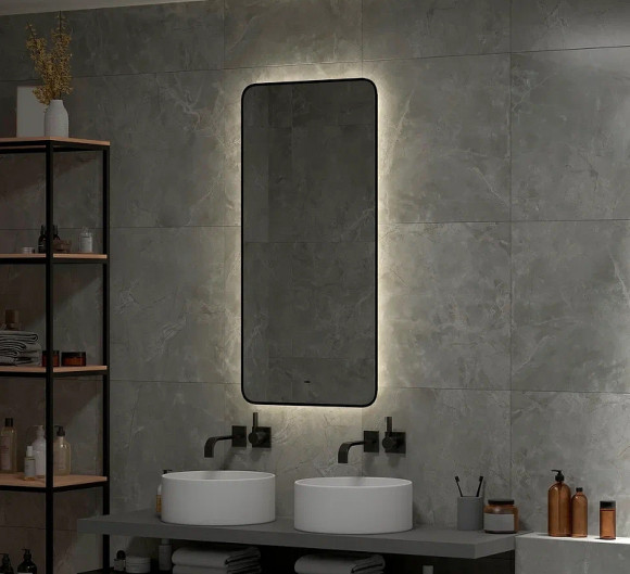 Зеркало Континент Torry 600х1200 ЗЛП1533 с подсветкой Черное с бесконтактным выключателем