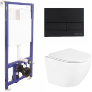Комплект унитаза BelBagno Uno BB3105CHR/SC с инсталляцией Berges Novum L5 040215 с сиденьем Микролифт и Черной матовой клавишей смыва Комплект унитаза BelBagno Uno BB3105CHR/SC с инсталляцией Berges Novum L5 040215 с сиденьем Микролифт и Черной матовой клавишей смыва