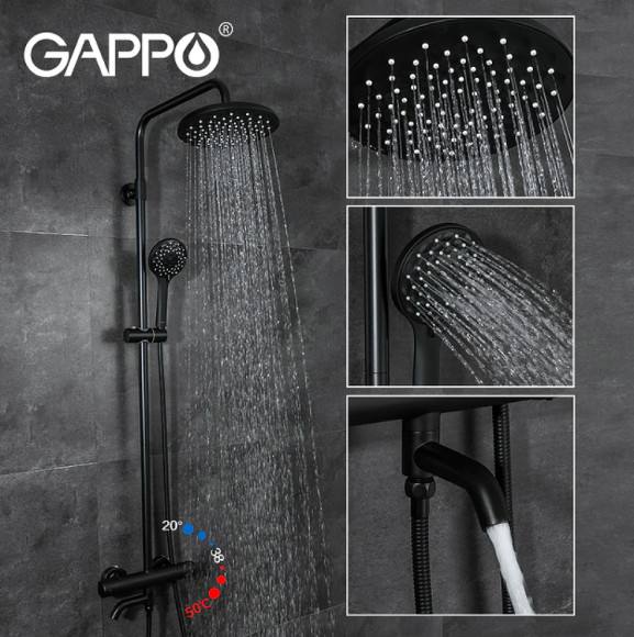 Душевая система Gappo G90 G2490-6 с термостатом Черная матовая Душевая система Gappo G90 G2490-6 с термостатом Черная матовая