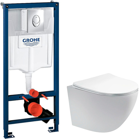 Комплект унитаза Aquatek Европа AQ1900-00 с инсталляцией Grohe Rapid SL 38721001 с сиденьем Микролифт и клавишей смыва Хром