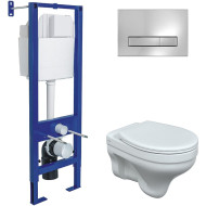 Комплект унитаза Berges Albit S с инсталляцией Atom Line 043314 с сиденьем Микролифт и клавишей смыва Хром глянец