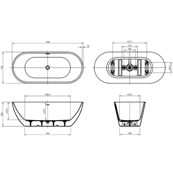 Акриловая ванна BelBagno Uno 170x75 BB701-1700-750-K без гидромассажа Акриловая ванна BelBagno Uno 170x75 BB701-1700-750-K без гидромассажа