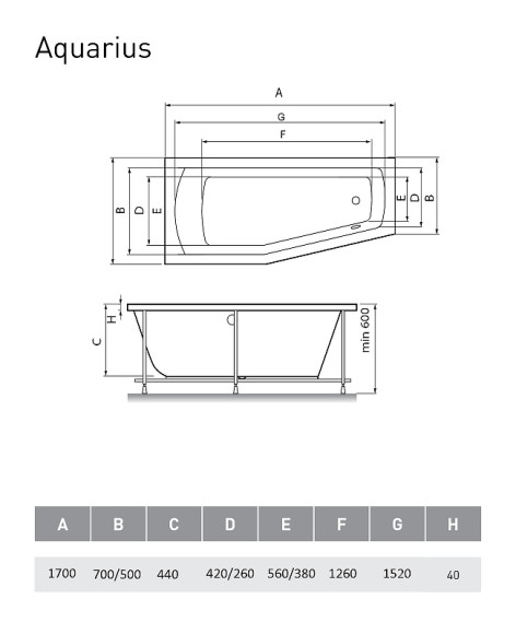 Акриловая ванна Relisan Aquarius 170x70 L Гл000023277 без гидромассажа Акриловая ванна Relisan Aquarius 170x70 L Гл000023277 без гидромассажа