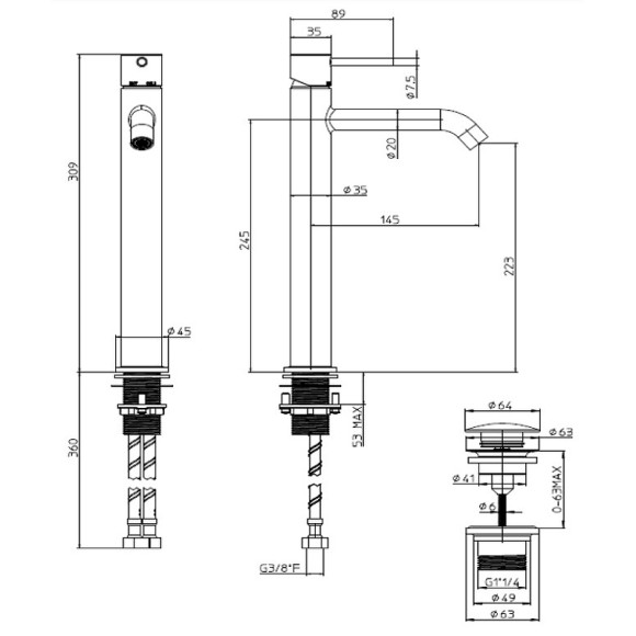 Смеситель для раковины Bossini Teo Z00703.030 Хром Смеситель для раковины Bossini Teo Z00703.030 Хром