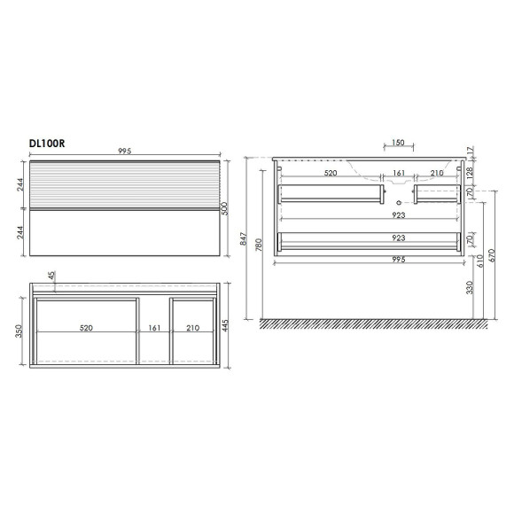 Тумба под раковину Sancos Delta 100 R DL100RGR подвесная Дуб красный Графит