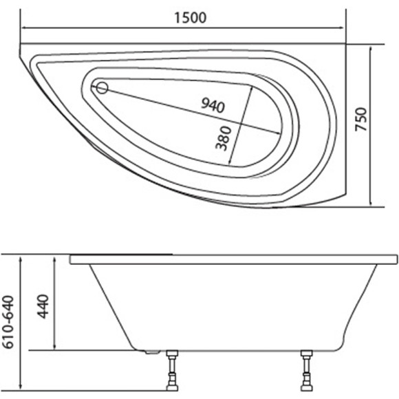 Акриловая ванна 1MarKa Piccolo 150x75 R 01пк1770п без гидромассажа Акриловая ванна 1MarKa Piccolo 150x75 R 01пк1770п без гидромассажа