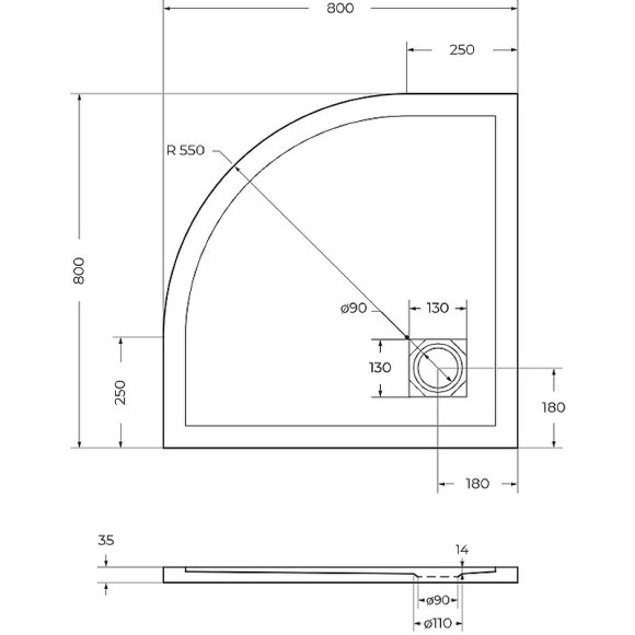 Душевой поддон из искусственного камня BelBagno Uno 80x80 TRAY-MR-UNO-R-80-550-35-W-CR Белый