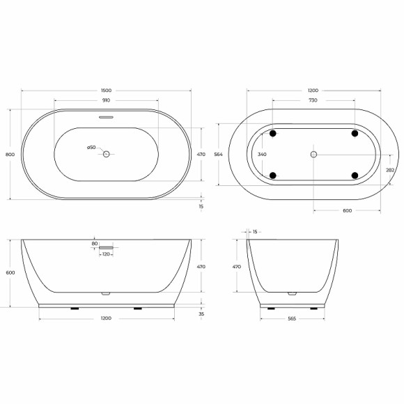 Акриловая ванна BelBagno 150x80 BB413-1500-800 без гидромассажа