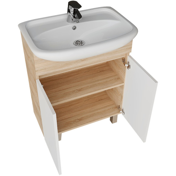 Тумба под раковину Grossman Поло 60 106011 Дуб сонома светлый Белая глянцевая