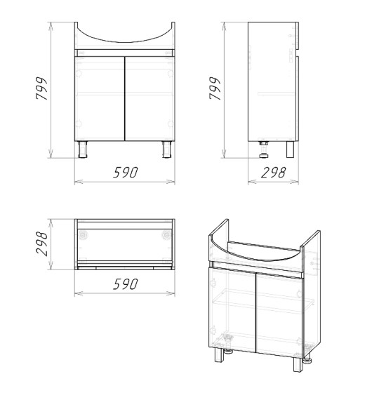Тумба под раковину Grossman Поло 60 106011 Дуб сонома светлый Белая глянцевая