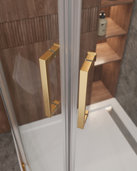 Душевой уголок Cezares Molveno 100x100 MOLVENO-R-2-100-C-BORO-IV профиль Брашированное золото стекло прозрачное