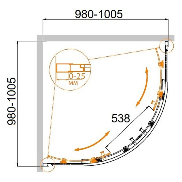 Душевой уголок Cezares Molveno 100x100 MOLVENO-R-2-100-C-BORO-IV профиль Брашированное золото стекло прозрачное
