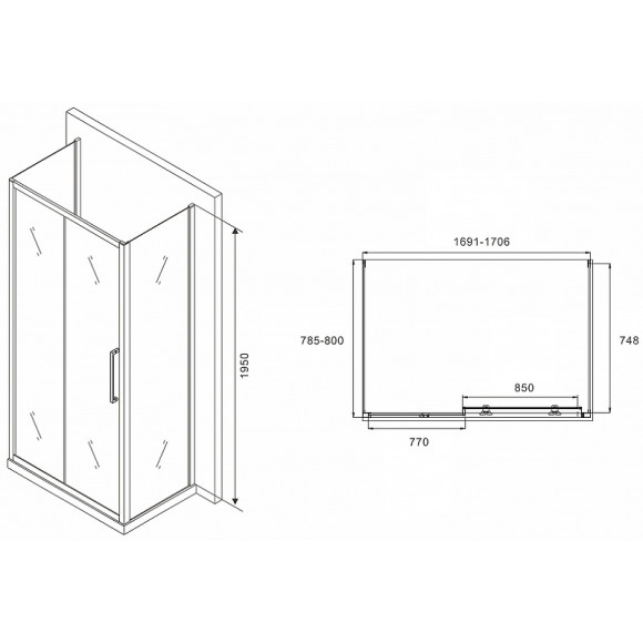 Душевой уголок Abber Schwarzer Diamant 170x80 AG30170MH-S80M-S80M профиль Хром стекло матовое Душевой уголок Abber Schwarzer Diamant 170x80 AG30170MH-S80M-S80M профиль Хром стекло матовое