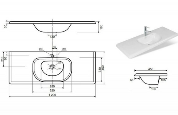 Раковина Эстет Оливия 120 ФР-00000797 Белая