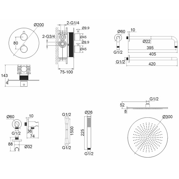 Душевая система Whitecross Y chrome YSET08CR с термостатом Хром Душевая система Whitecross Y chrome YSET08CR с термостатом Хром