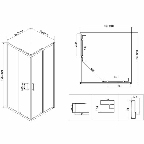 Душевой уголок Vincea City 90х90 VSS-5CT900CL профиль Хром стекло прозрачное