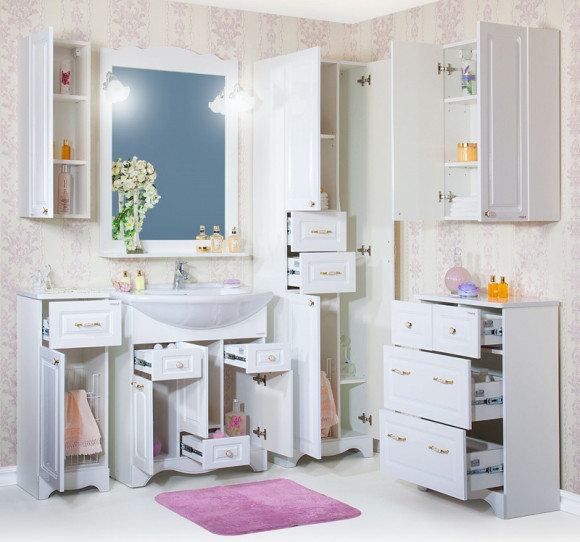 Шкаф пенал Бриклаер Анна 52 4627125411410 с бельевой корзиной Белый глянцевый