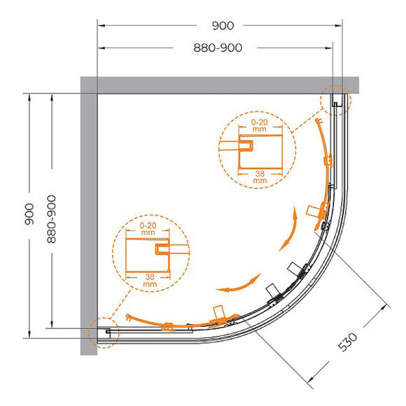 Душевой уголок Cezares Relax-304 90x90 RELAX-304-R-2-90-C-BORO профиль Брашированное золото стекло прозрачное