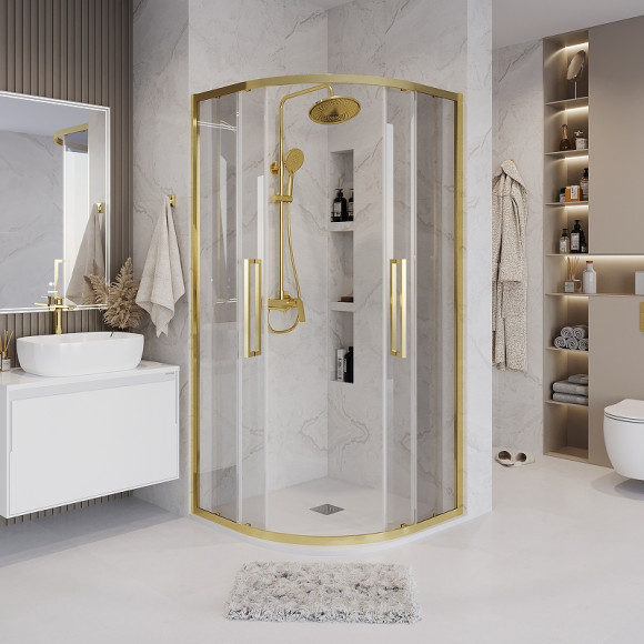 Душевой уголок Grossman Cosmo 90х90 301.K33.02.9090.32.00 профиль Золото сатин стекло прозрачное
