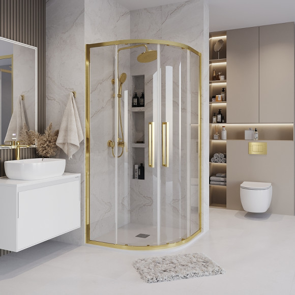 Душевой уголок Grossman Cosmo 90х90 301.K33.02.9090.32.00 профиль Золото сатин стекло прозрачное