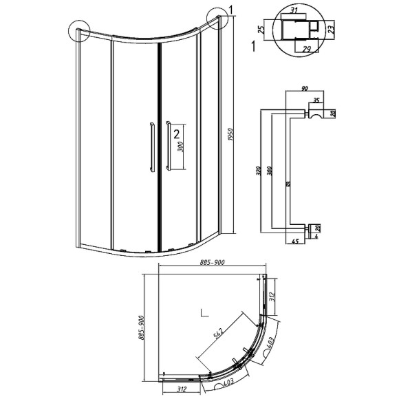 Душевой уголок Grossman Cosmo 90х90 301.K33.02.9090.32.00 профиль Золото сатин стекло прозрачное