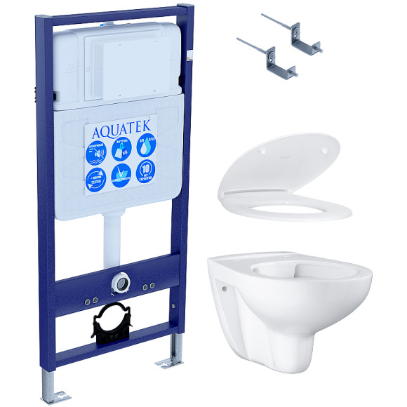Комплект унитаза с инсталляцией Aquatek SET Aquatek Standard INS-0000012+KDI-0000002 + Grohe Bau Ceramic 39427000+39493000 с сиденьем Микролифт